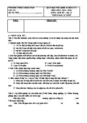 Đề kiểm tra định kỳ học kỳ I môn Lịch sử, Địa lý Khối 4 - Năm học 2015-2016 - Trường TH Số 2 Hoài Tân